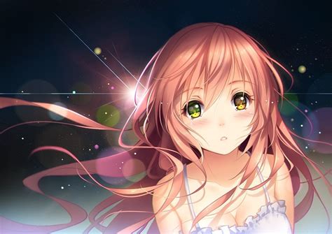 Download 1440x2960 Anime Girl Pink Hair Bicolored Eyes Dress Light