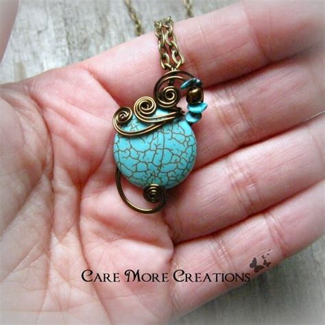 Turquoise Howlite Wire Wrapped Pendant Necklace In Antique