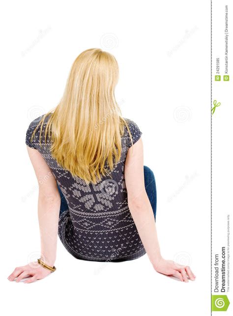 Back View Of Beautiful Young Woman Sitting On The Floor Royalty Free