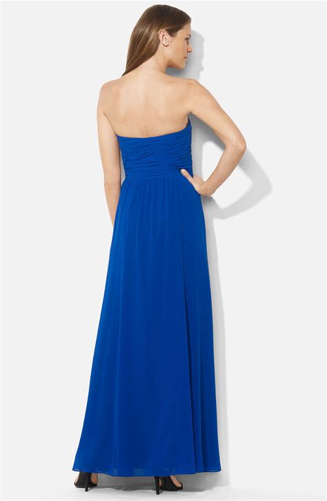 Lauren By Ralph Lauren Floorlength Strapless Gown In Blue Vibrant Bl