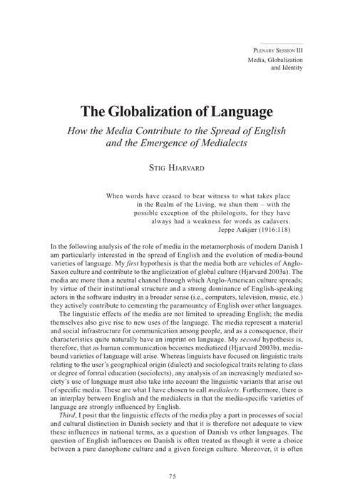 Pdf The Globalization Of Language How The Media Contribute To The