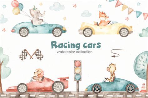 Racing Cars Watercolor Collection Creative Market