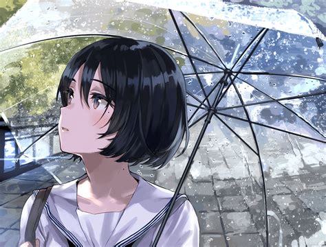 Girl With Umbrella In Rain Wallpaper
