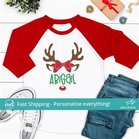Reindeer Shirt For Girls Reindeer Shirt With Name Christmas Etsy