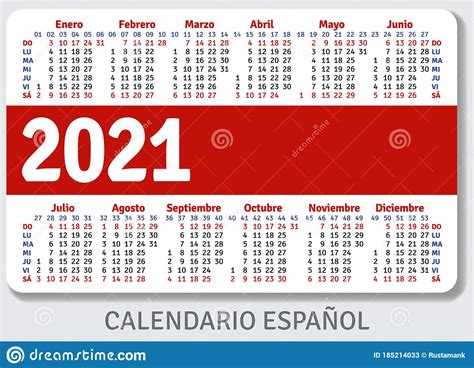 Spanish 2021 Year Vector Calendar Week Starts On Lunes Monday Royalty