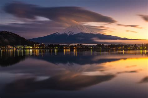 Mount Fuji Volcano Japan Reflection Yamanashi Lake Kawaguchi Wallpaper