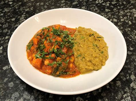 Roasted Sweet Potato Chickpea And Spinach Curry Tarka Dhal Mfm