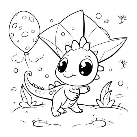 Premium Vector Coloring Page Outline Of Cute Dinosaur With Balloons Vector Illustration