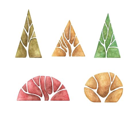 Set Of Abstract Forest Trees Watercolor Illustration Autumn Trees