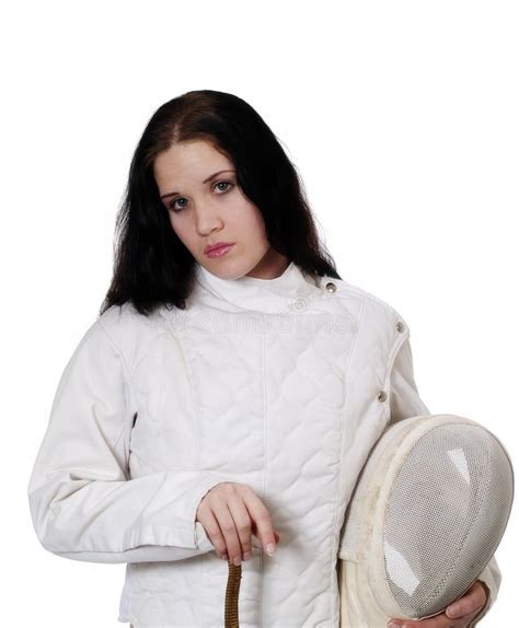 Woman Holding Fencing Mask Wearing Fencing Jacket Stock Photos Free Royalty Free Stock