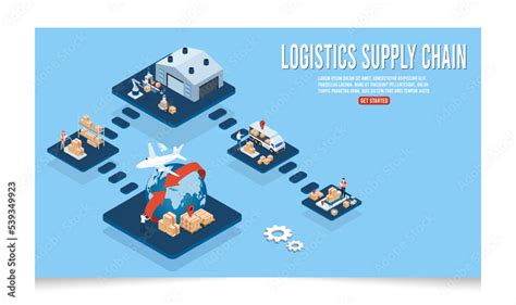 3d Isometric Logistics Supply Chain Management Concept With Description