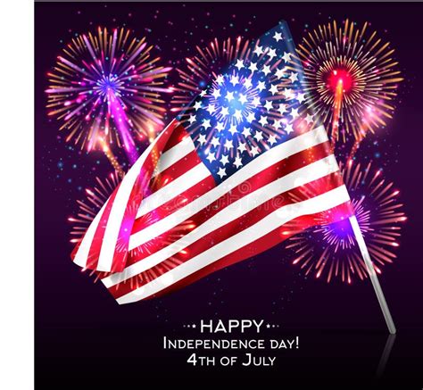 Happy Independence Day With Usa Flag And Fireworks Stock Vector