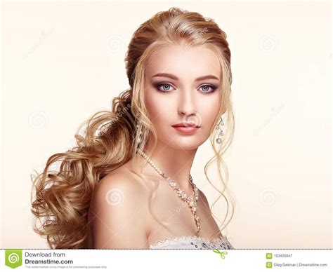 Blonde Girl With Long And Shiny Curly Hair Stock Image Image Of