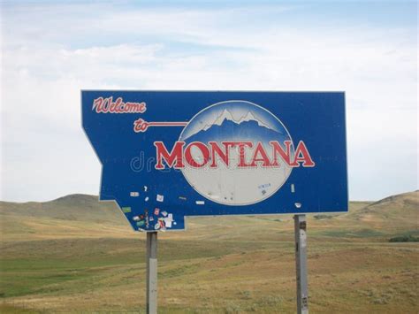 Well Visited Welcome To Montana Highway Sign Stock Photo Image Of