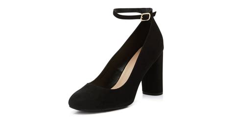 Black Suedette Ankle Strap Block Heels New Look