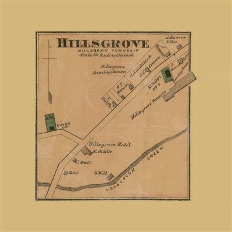 Hillsgrove Village Pennsylvania 1872 Old Town Map Custom Print