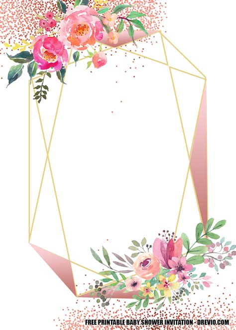 blush floral rose gold geometry invitation templates
