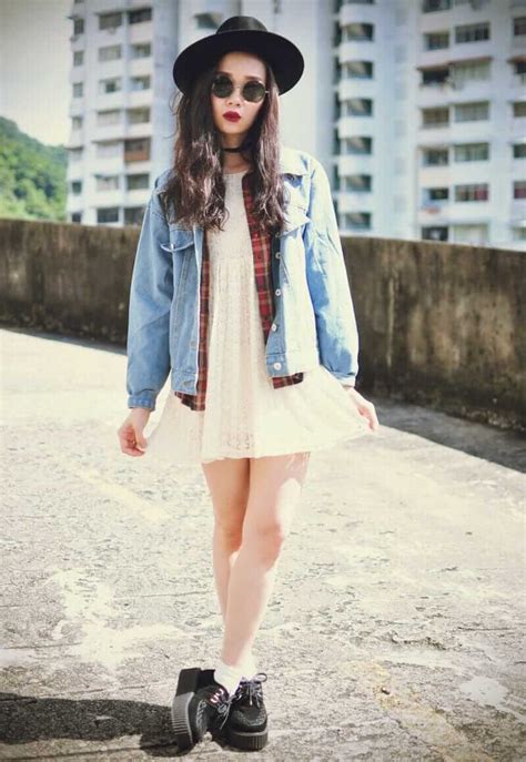 28 Grunge Ways To Wear Denim Jackets Girly Fashion Creepers Outfit