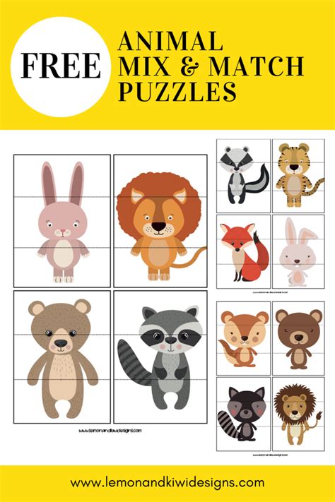 Free Printable Animal Mix And Match Puzzles — Lemon And Kiwi Designs