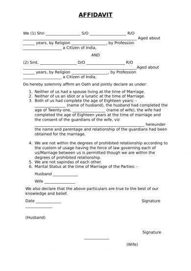 Sample Letter Of Affidavit Of Marriage