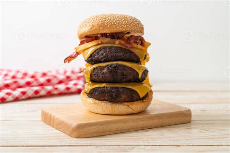 Hamburger Or Beef Burgers With Cheese Bacon And French Fries