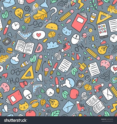Funny Seamless Pattern With School Supplies And Creative Elements Back