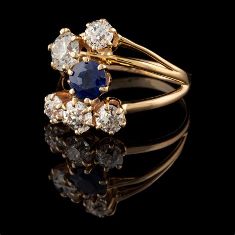 Vintage Diamond And Sapphire Ring In 14k Free Form Setting