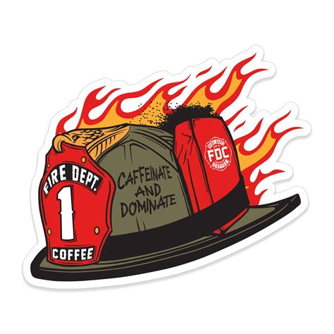 Flaming Firefighter Helmet Sticker Fire Department Coffee