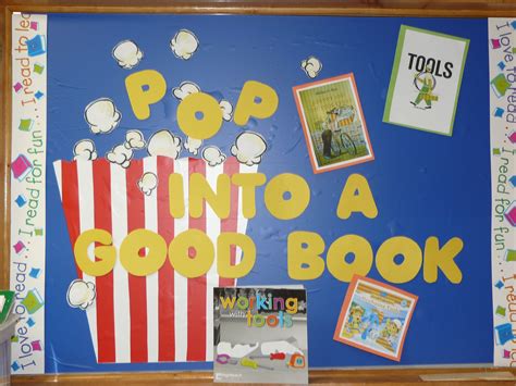 Pop Into A Good Book Bulletin Board School Bulletin Boards Book