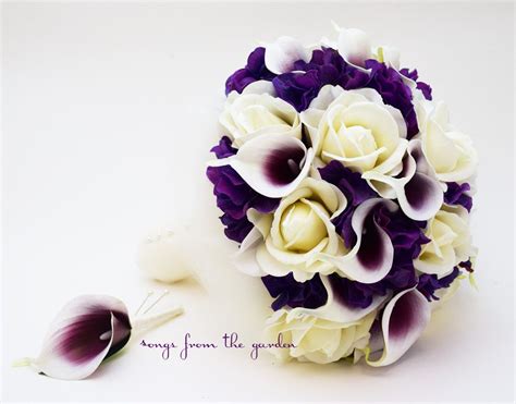 bridal or bridesmaid bouquet purple hydrangea ivory roses etsy calla lily bridal purple