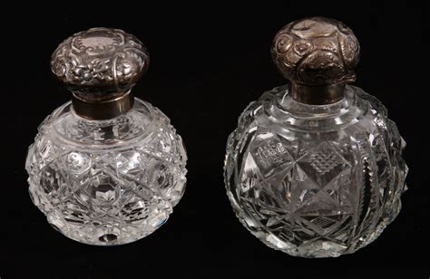 Lot Detail Cut Glass Perfume Bottles With Sterling Silver Toppers