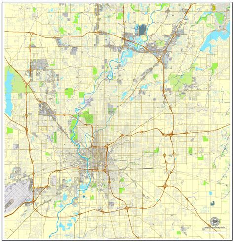Indianapolis Printable Map Indiana Us City Plan Map Adobe Illustrator