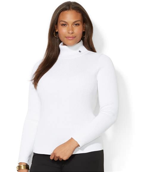 Lauren By Ralph Lauren Plus Size Ribbed Turtleneck Sweater In White Lyst
