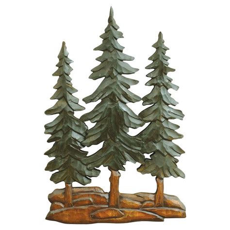 Pine Trees Wood Carving Wall Art