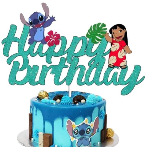 Lilo Stitch Disney Happy Birthday Glitter Cake Topper Party