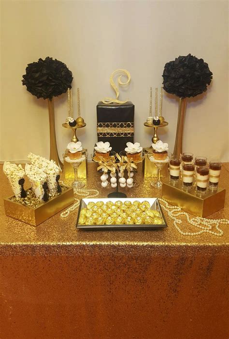 Gold And Black Themed Dessert Table Gold Dessert Table Dessert Table