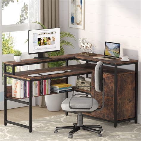Buy Tribesigns L Shaped Computer Desk With 2 Drawers 59 Inch L Shaped
