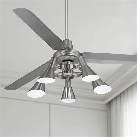 60 Industrial Ceiling Fan With Light Led Remote Brushed Nickel For