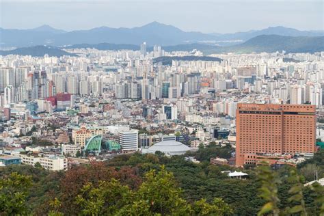 Korea Panorama Von Seoul Stadt Skylinen Südkorea Stockbild Bild Von
