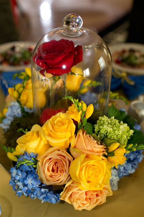 Close Up Of Enchanted Rose Centerpiece Beauty And The Beast Quince