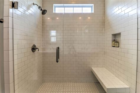 White Subway Tile Shower With Bench Seat Master Bathroom White