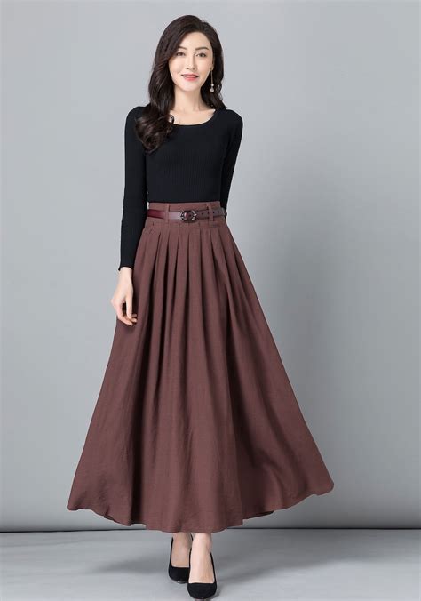 Casual Long Maxi Skirt Work Outfit Long Linen Skirt High Etsy