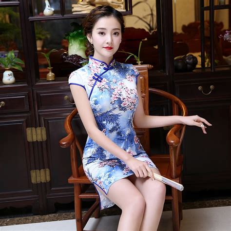 Fashion 2017 Sleeveless Cheongsam Sexy Short Qipao Dresses Blue Qi Pao