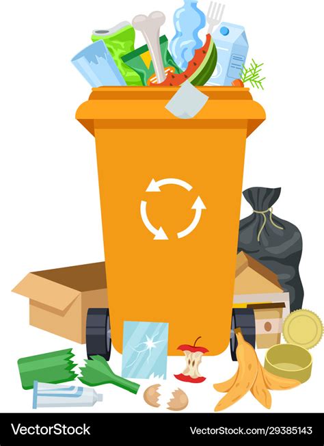 Garbage Waste Overflowing Trash Can Dirty Vector Image