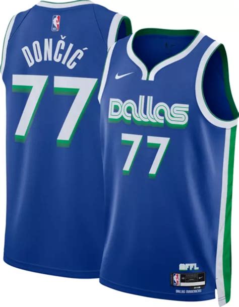 Nike Mens 2022 23 City Edition Dallas Mavericks Luka Doncic 77 Blue Dri Fit Swingman Jersey