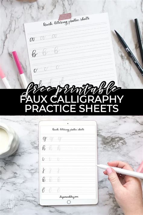 Free Faux Calligraphy Practice Sheets Hand Lettering Worksheet