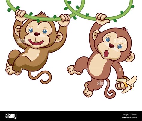 Ilustración Vectorial De Dibujos Animados Monos Imagen Vector De Stock