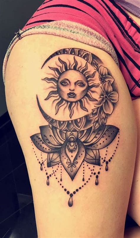 Sun And Moon Thigh Tattoo Ideas For Women Cool Bohemian Leg Tat Muslo