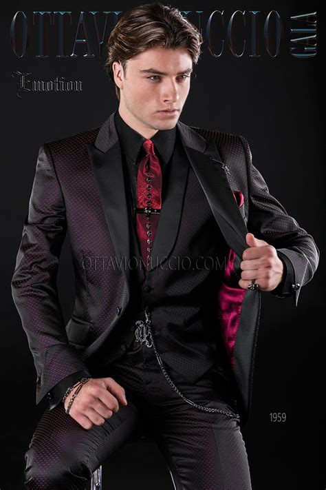 Black And Red Italian Wedding Tuxedo Groom Suit Luxury Menswear