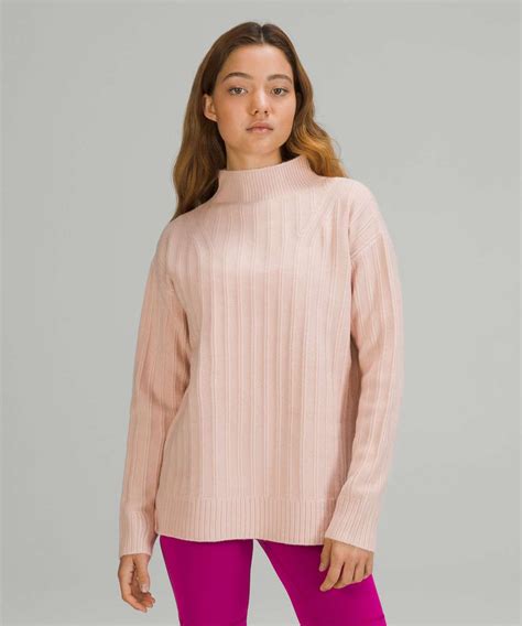 Lululemon Twin Rib Turtleneck Sweater Feather Pink Lulu Fanatics